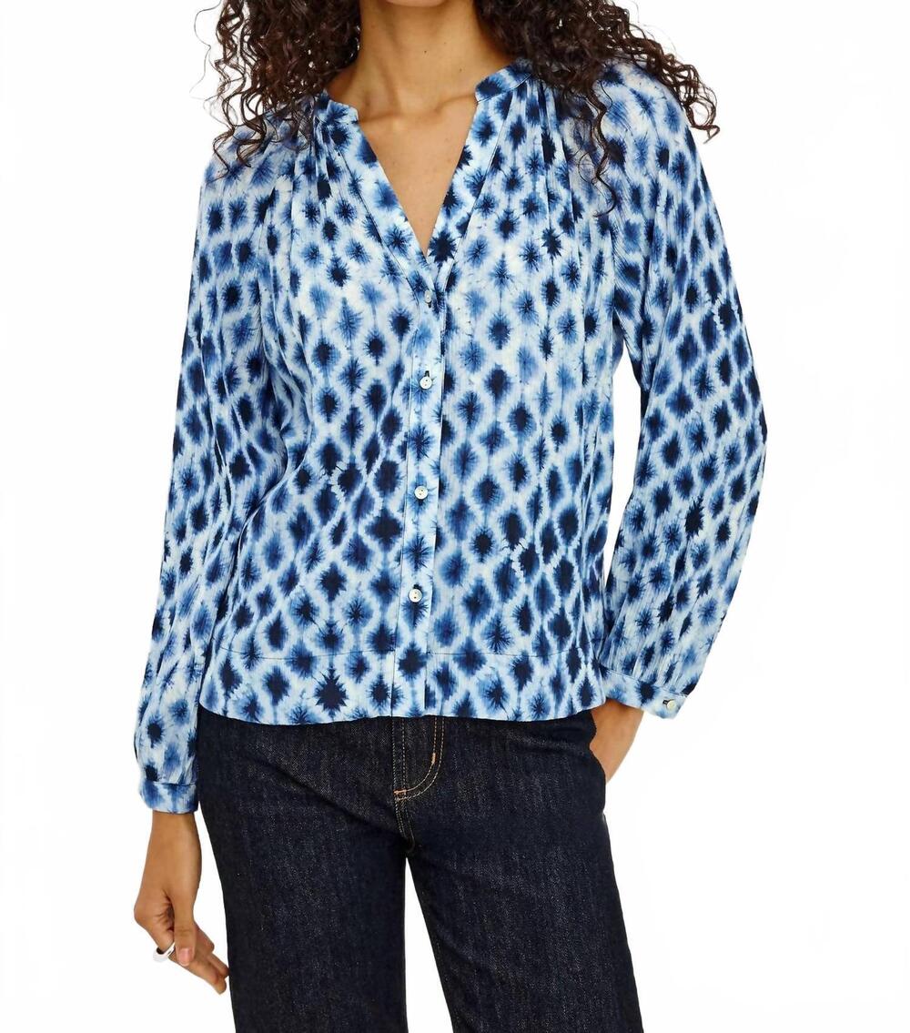 NEW RAILS saint long sleeve top in sapphire shibori